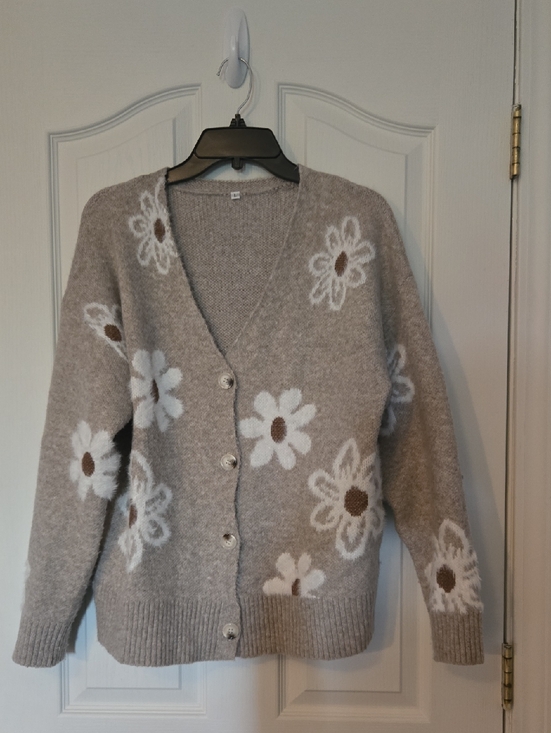 Amazon Sweaters - Amazon Taupe Floral Button-Front Cardigan Sweater